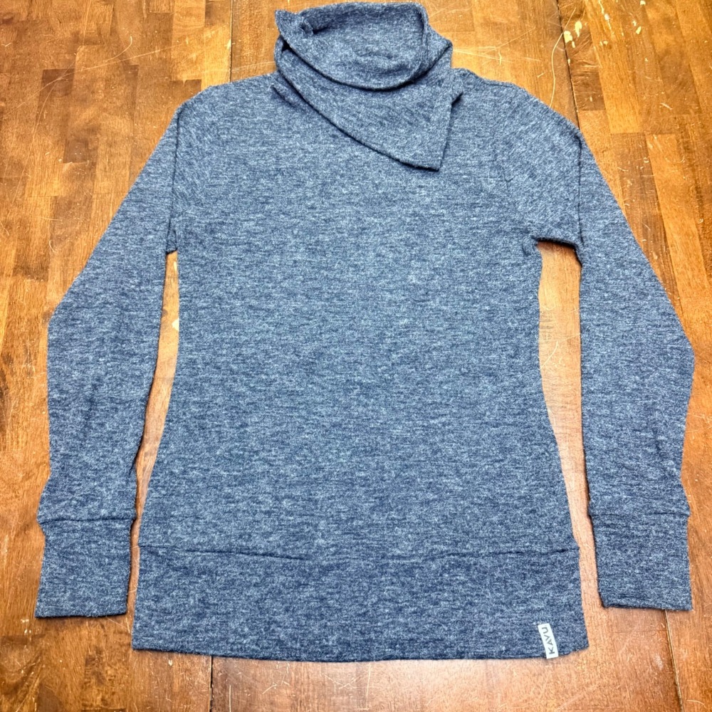 KAVU Sweetie Cowl Neck Pullover Women Large Gray Heathered Asymmetrical Sweater